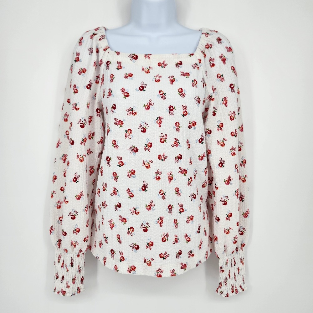 LOFT Women Ditzy Floral Romantic Regency Boho Top Size M Square Neck Puff Sleeve